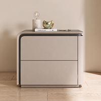 Table de chevet moderne beige avec deux tiroirs, meuble de rangement pour chambre à coucher, décoration intérieure, organisateur à coins arrondis