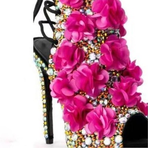 Luxury Colorful Diamonds Women Back Lace up Shoes Flowers Peep Toe High Heel Sandals Dress Stiletto Party <b>Pumps</b> - Product Image 3