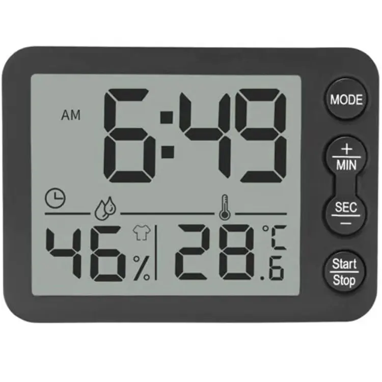 Multifungsi Suhu Kelembaban Monitor Jam Alarm Timer C/F Indoor Layar LCD Thermometer Hygrometer Hitam Shell
