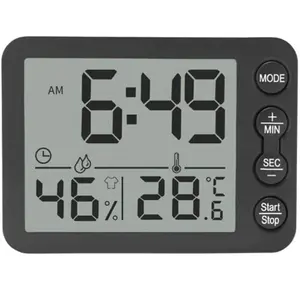 Multifunctionele Temperatuur Vochtigheid Monitor Klok Alarm Timer C/F Indoor Lcd-scherm Thermometer Hygrometer Black Shell