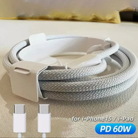 Cable de Carga Rápida USB C a C PD de 60W con Cubierta Trenzada de TPE para Dispositivos iPhone 15/16 Tipo-C y Auriculares