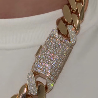 Chaîne cubaine Miami en argent massif plaqué or 25 mm de large avec mosaïque de moissanite personnalisée pour homme, collier bijou