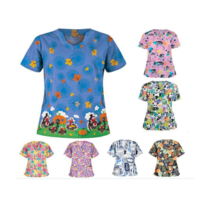 Divisa da Infermiera per Donne, Maglietta a Maniche Corte con Scollo a V e Tasca, Motivo Coniglietto e Uova per Insegnanti di Asilo - Product Image 1