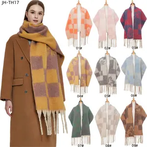 Landfond accessory Autumn and winter thickened Looped yarn scarf for women Jacquard plaid scarf