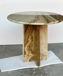 Mesa auxiliar redonda de ónix para sala de estar de piedra natural, juego de mesas laterales circulares de mármol, mesas centrales con pedestal superior único de mármol - Product Image 2