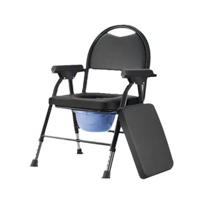<b>Folding</b> Toilet Chair Black Round Back Adjustable Stainless Steel For Elderly Pregnant Care - Product Image 3