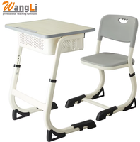 Ensemble bureau et chaise d'école avec structure cantilever, table d'étude ergonomique à hauteur fixe avec boîte de rangement, mobilier de classe durable