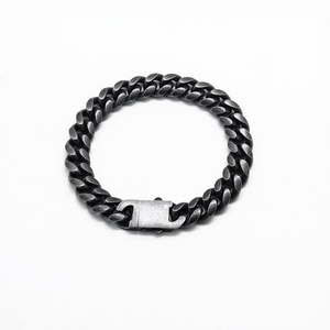 <b>Mens</b> Stainless Steel Cuban Link Bracelet Heavy Duty Black Oxidized Retro Gothic Punk Biker Style Jewelry Adjustable <b>for</b> <b>Men</b> - Product Image 2