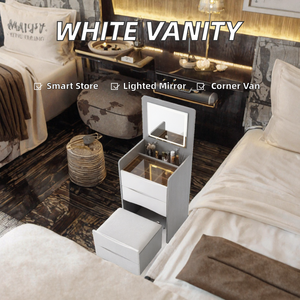 Hot Selling New Model Wholesale Price Custom Woman <b>Makeup</b> <b>Vanity</b> -<b>Lighted</b> Panel Flip-top Corner Dressing Table Wooden White - Product Image 2