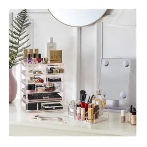 Direct-sale Custom Acrylic pink Makeup Organizer Cosmetic Drawers Large Acrylic Vanity Holder Storage