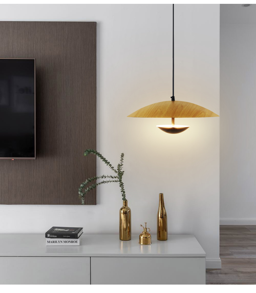 Modern Wood grain iron 12w Ceiling Mounted Pendant Light Round  Led Hanging Lamp For Hotel