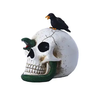 Custom Halloween ornaments white green snake crow horror atmosphere decoration props resin crafts resin human head