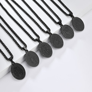 Saint Michael <b>Titanium</b> Steel Necklace For Men Black Religious Pendant Gift Jewelry Stainless Steel <b>Chain</b> 24Inch - Product Image 1