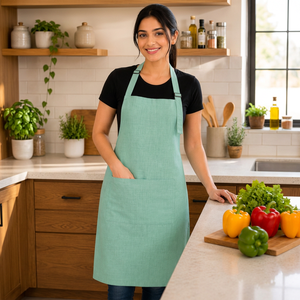 Delantal de Algodón Premium |   Delantal de algodón verde menta con bolsillo frontal grande |   Delantal de Cocina Ajustable para Cocinar y Hornear - Product Image 3