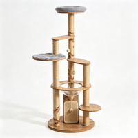 Arbre à chat BurlTower 155 cm, finition bois de bruyère, moderne, vertical, griffoir en sisal, bol en acrylique transparent, perchoirs rembourrés, double carton