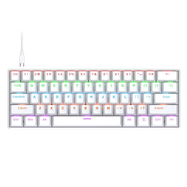 T-WOLF T60 Mechanical Laptop Keyboard RGB Gaming 61-Key Split-Color Arabic/Russian Layout Mini with USB Blue Switches
