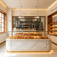 Hochwertige Multifunktionale Aluminium-Bäckereivitrine mit LED-Beleuchtung Luxuriöse Goldverzierung Umweltfreundliche Kommerzielle Einzelhandelsvitrine