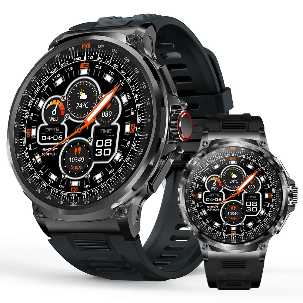 V69 Smartwatch Bel 1.85 Inch Hd-Scherm Op Het Scherm Rond 400 + Wijzerplaten 710Mah Grote Batterij Outdoor Mannen Smart Watch