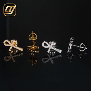 Boucles d'oreilles en argent S925 avec moissanite, motif Ankh Clé de Vie, micro-pavées de diamants, croix égyptienne, bijoux d'oreille, vente en gros - Product Image 2