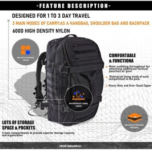 Mochila de senderismo para exteriores de 45L, de nailon, resistente al agua, con sistema Molle, para camping y viajes - Product Image 5