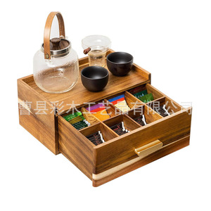 Wooden <b>Tea</b> Bag Storage <b>Box</b> With Drawer Compartment For Desktop Organizing - Product Image 4