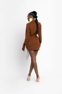 Oem Personalizado Mangas Compridas Botão até Cetim Cordão Mini Saia Elegante Correspondência Casual Co Ord 2 Peça Set para As Mulheres - Product Image 4