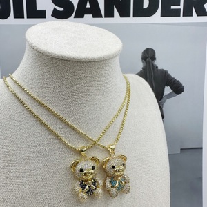패션 마이크로 인셋 풀 주얼리 귀여운 곰 다이아몬드 목걸이 구리 비즈 체인 18k 금도금 펜던트 목걸이 (여성용) - Product Image 4