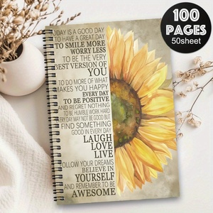 Quaderno A5 a spirale con disegni di girasoli, per colorare, disegnare, scrivere, prendere appunti, diario floreale, blocco note. - Product Image 2