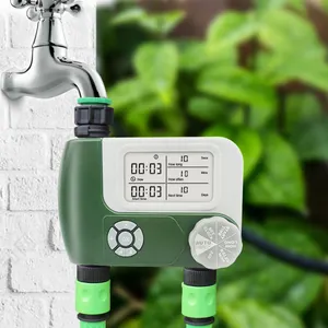 Boxi bahçe akıllı su geçirmez büyük ekran yeşil/gri 2 port 2 bölge çift sulama sistemi için otomatik su zamanlayıcılar