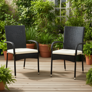 Sedia da Esterno Moderna in Rattan con Cuscino Crema, Impilabile, con Telaio in Alluminio, Arredamento da Giardino - Product Image 2