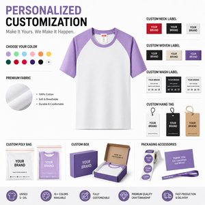 T-shirt Raglan 100 % Coton Personnalisable avec Logo, Manches Contrastantes, Style Baseball, 170g, Bicolore, Vente en Gros - Product Image 5