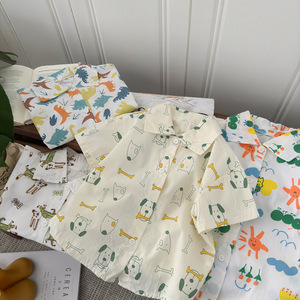 Traje Casual <span class=keywords><strong>de</strong></span> Verano para Niños, Camisa <span class=keywords><strong>de</strong></span> Manga Corta <span class=keywords><strong>de</strong></span> <span class=keywords><strong>Algodón</strong></span> Puro, Pantalones Cortos con Solapa Elegantes para Bebés - Product Image 5