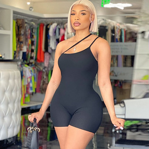 Combinaison moulante côtelée sans manches pour femmes, <span class=keywords><strong>combishort</strong></span> <span class=keywords><strong>d</strong></span>'été à caraco, short Streetwear <span class=keywords><strong>d</strong></span>écontracté, C14560 - Product Image 1