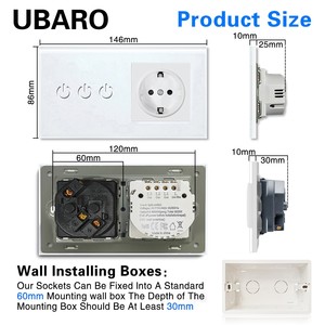 ซ็อกเก็ตสวิตช์สัมผัสมาตรฐานยุโรป 146 มม. พร้อมแผงกระจกนิรภัยสีขาว ดีไซน์แบบซ่อน สำหรับใช้ในบ้านอัจฉริยะ - Product Image 3