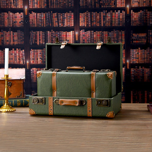 Vintage Leather Storage Box Flip Opening Hand Carry Decorative Trunk Green Brown Retro Style 1118 Model - Product Image 3