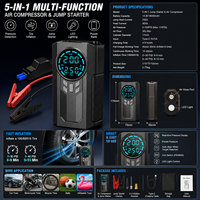 Portable 2-in-1 Car Jump Starter & Digital Tire Inflator, Emergency Battery Booster Air Compressor with Power Bank & LED Light