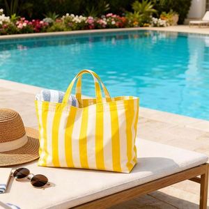 Hot Selling Vertical Stripe <b>Large</b> Capacity Beach Tote <b>Bag</b> Lightweight <b>Canvas</b> Shoulder <b>Bag</b> for Shopping - Product Image 2