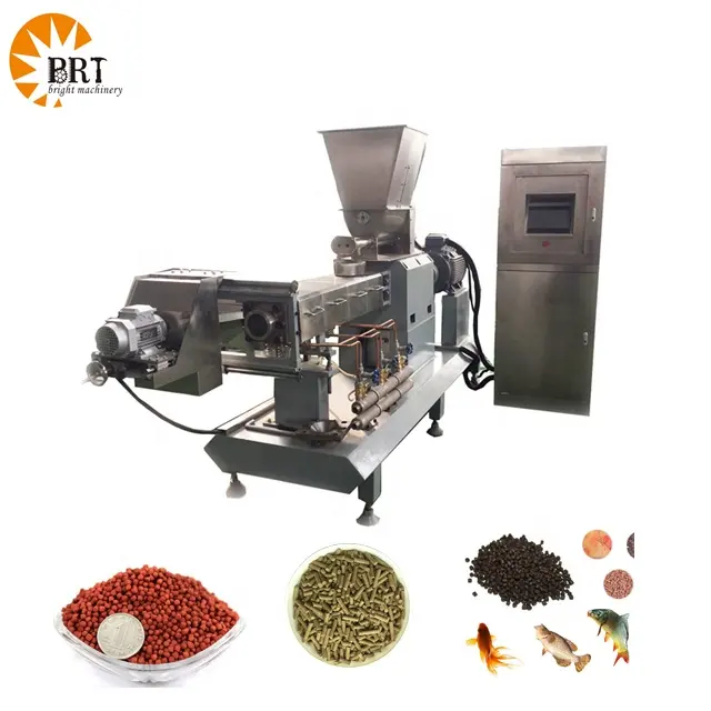 Linea di produzione per trota galleggiante pesce gamberetti mangime pellet macchina 500kg h twin vite secco pet e pesce cibo estrusore