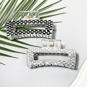 Pince à cheveux en strass, clip rectangulaire creux en cristal, barrettes de luxe élégantes - Product Image 3