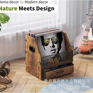 Wooden Vinyl <b>Record</b> <b>Rack</b> With Drawer Storage Desktop Organizer For Living Room Music Collection Display - Product Image 2