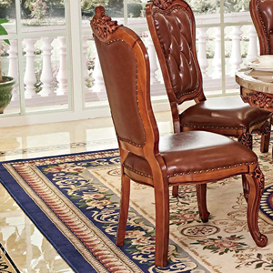 Silla <span class=keywords><strong>de</strong></span> Comedor <span class=keywords><strong>de</strong></span> Madera Maciza Tallada con Cuero - Juego <span class=keywords><strong>de</strong></span> Sillas con Reposabrazos Clásicas <span class=keywords><strong>de</strong></span> Lujo Europeo, Muebles <span class=keywords><strong>de</strong></span> Comedor para Uso Comercial - Product Image 6
