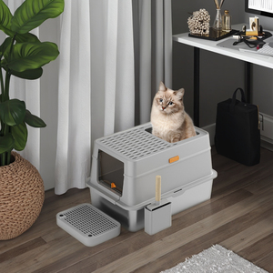 OEM Geschlossene Katzen toilette Easy Clean Feature Große faltbare Katzen toilette Deckel Vordere ingang Top Exit Covered <span class=keywords><strong>Kitty</strong></span> Katzen toilette Schaufel - Product Image 6