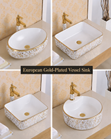 Lavabo rectangulaire de luxe moderne en céramique dorée avec égouttoir, à poser sur comptoir, pour salle de bain d'hôtel, vente en gros d'usine OEM ODM