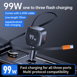 99W 3IN1 Comes with 70cm Extension Cable Ports PD45W PD36W QC3.0 TPEmaterial heat-resistant durable Convenient <b>car</b> charger - Product Image 5