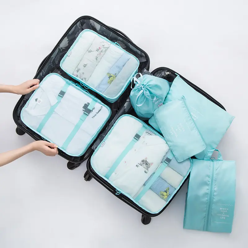 Cubos de embalaje para viaje, conjunto de cubos de viaje, organizador de maletas plegable, bolsa de almacenamiento de equipaje ligera, 7 Uds.