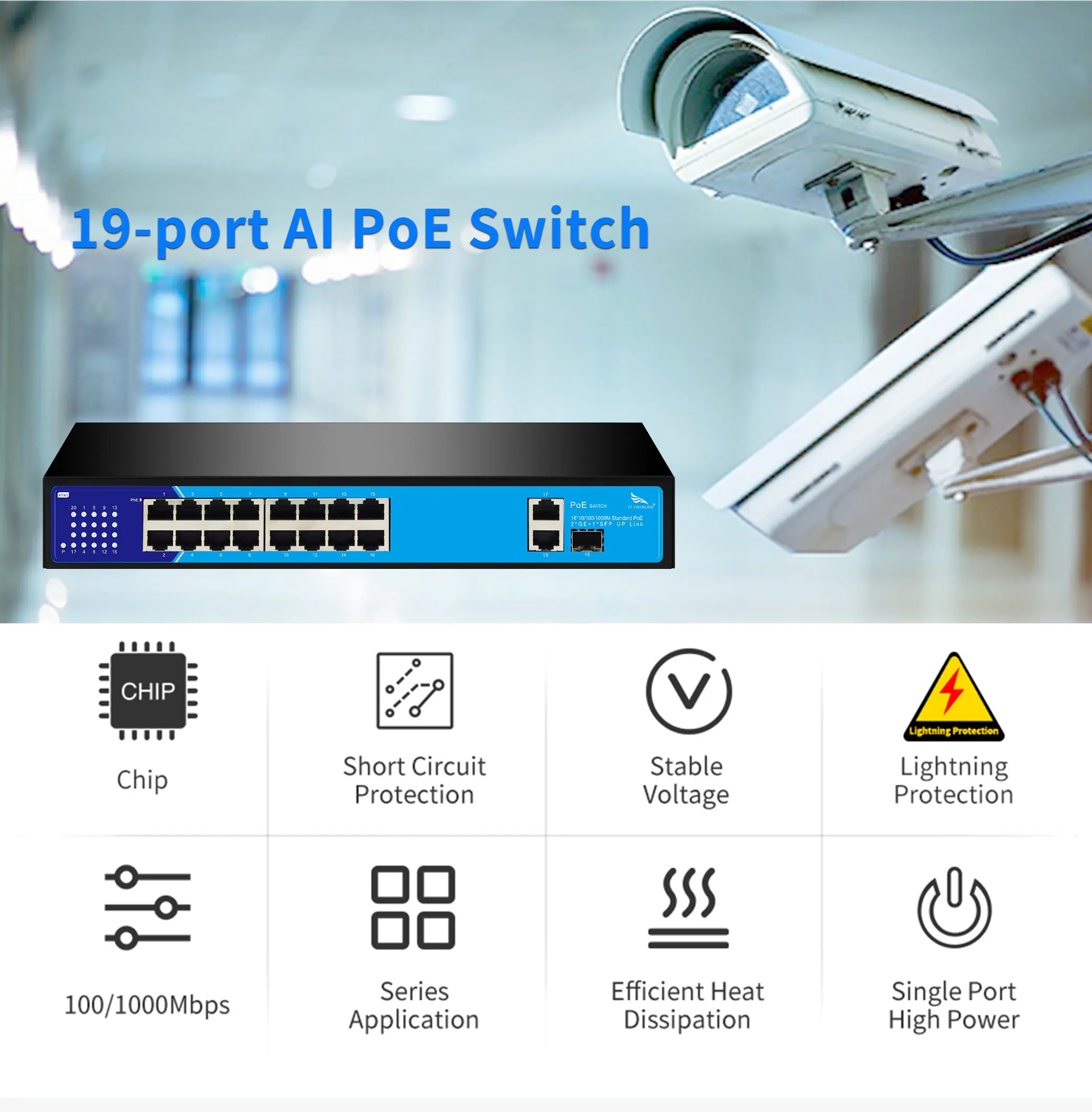 AI Managed 19 port Gigabit poe Network Switch For CCTV IP Camera industrial management switch