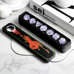Juego de Dados Poliédricos de Vidrio Agrietado, Dados D&D Personalizados de 16 mm con Acabado Escarchado y Caja Metálica, Color Morado - Product Image 5