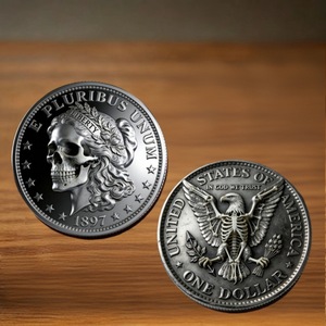 Pièce de monnaie antique vintage Morgan <span class=keywords><strong>Dollar</strong></span> plaquée argent avec impression découpée sur le thème de l'amour sur métal laiton durable pour la Fête des Pères - Product Image 3