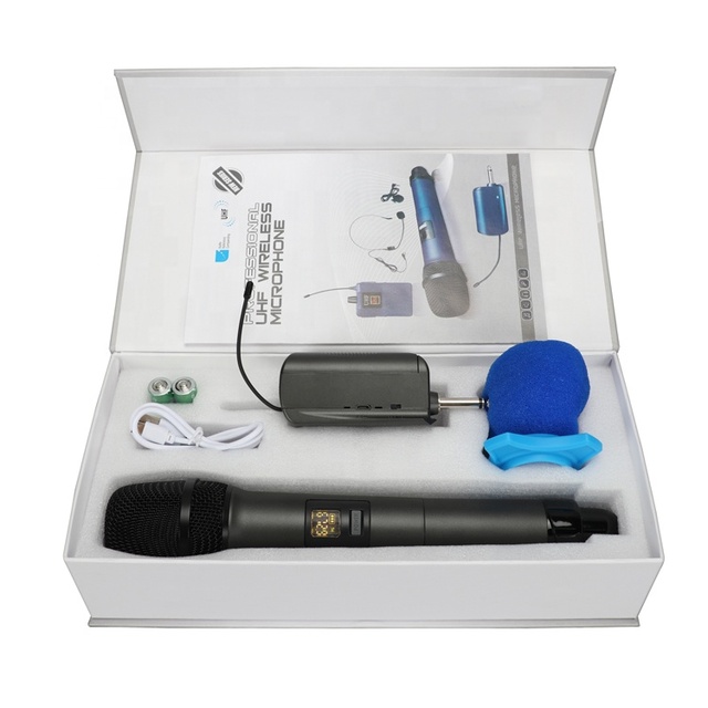 W-14 Dynamic Wireless Karaoke Microphone with LED Lights Noise Cancelling Handheld System for Conference & Speech