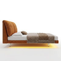 Lit flottant de luxe italien moderne avec éclairage d'ambiance LED intelligent - Cadre de lit Queen en tissu texturé haut de gamme - Vente en gros